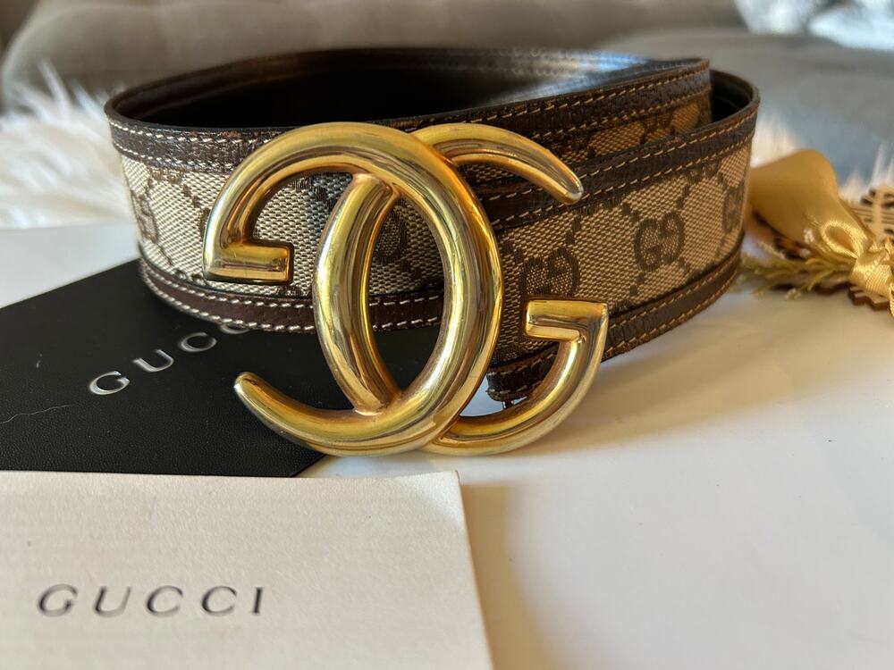 Gucci Interlocking GG Supreme Belt in Jacquard and Leather
